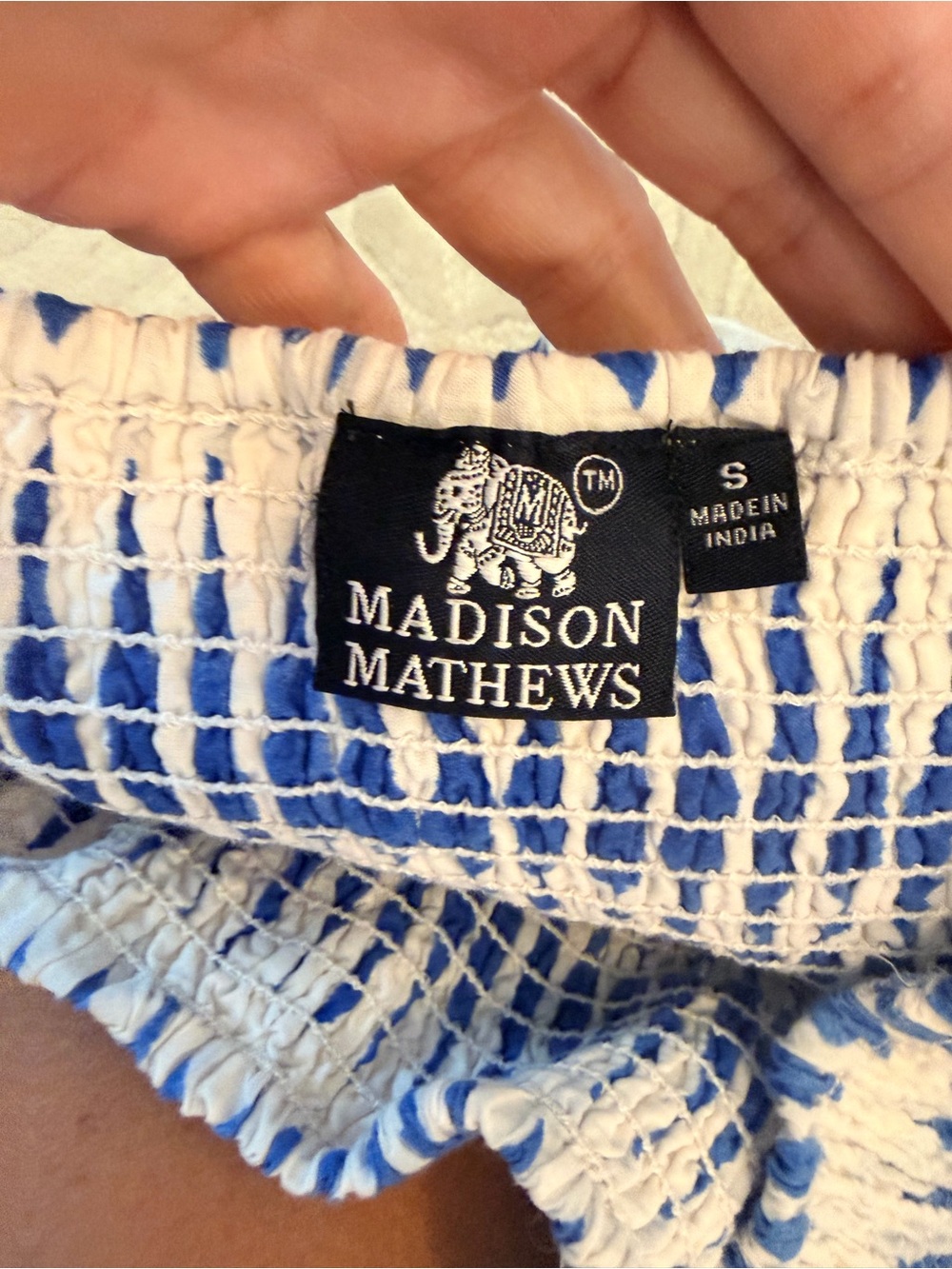 Madison Mathews Blue & White Smocked Skirt/Dress Small